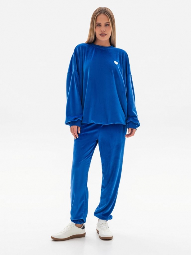 Blue elongated sweatshirt velour suit
