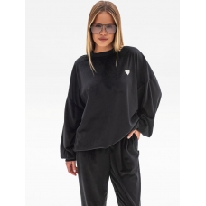 Black elongated sweatshirt velour suit