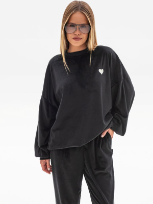 Чорний велюровий костюм з подовженим світшотом