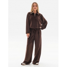 Chocolate velour suit with wide trousers