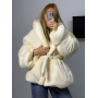 Зимовий пуховик ковдра айворі з об'ємним коміром
