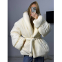 Зимовий пуховик ковдра айворі з об'ємним коміром