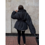 Чорний зимовий пуховик ковдра з об'ємним коміром