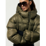 Короткий зимовий пуховик хакі oversize