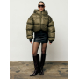 Короткий зимовий пуховик хакі oversize