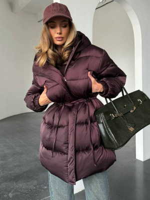 Винний подовжений зимовий пуховик