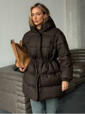 Шоколадний подовжений зимовий пуховик