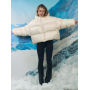 Короткий зимовий пуховик айворі oversize