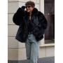 Коротка чорна шуба з довгим ворсом