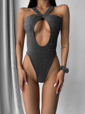 Графітовий блискучий суцільний купальник
