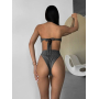 Графітовий блискучий купальник монокіні халтер