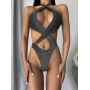 Графітовий блискучий купальник монокіні халтер