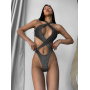 Графітовий блискучий купальник монокіні халтер