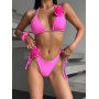 Рожевий купальник на зав'язках з 3D квітами