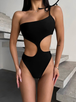 Чорний купальник монокіні з бічними вирізами