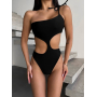 Чорний купальник монокіні з бічними вирізами