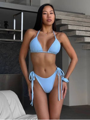 Блакитний купальник бікіні на зав'язках 