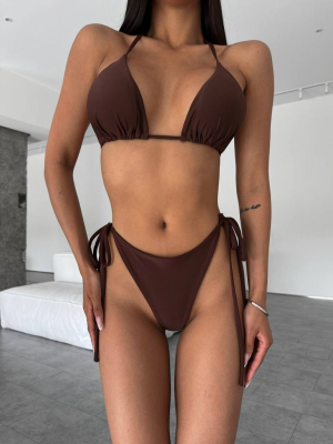 Шоколадний купальник бікіні на зав'язках 