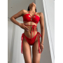Червоний купальник бікіні з вирізами та зав'язками