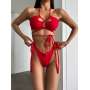 Червоний купальник бікіні з вирізами та зав'язками