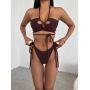 Шоколадний купальник бікіні з вирізами та зав'язками