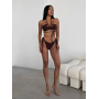 Шоколадний купальник бікіні з вирізами та зав'язками