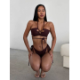 Шоколадний купальник бікіні з вирізами та зав'язками