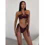 Шоколадний купальник бікіні з вирізами та зав'язками