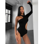 Чорний боді з одним рукавом і вирізом