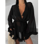 Пляжна накидка кімоно чорна шифонова 