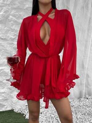 Пляжна накидка кімоно червона шифонова 