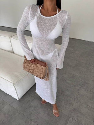 Пляжна сукня біла довга з довгими рукавами 