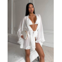 Пляжна накидка кімоно шифонова молочна