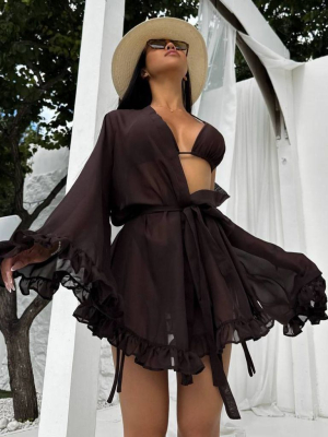 Пляжна накидка кімоно шифонова шоколадна