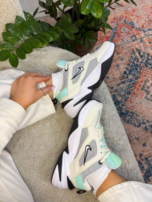 Кросівки білі з сірими та м'ятними вставками Nike M2K Tekno