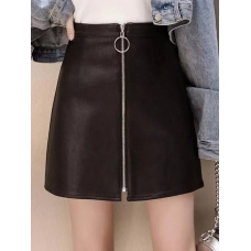 Black leather mini skirt with zipper