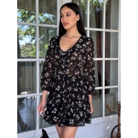 Black floral mini dress