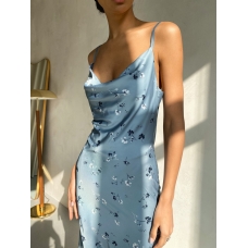 Blue flower print slip midi dress