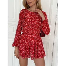 Red chiffon floral romper