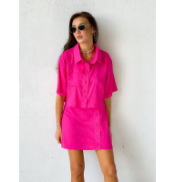 Hot pink crop shirt and mini skirt suit