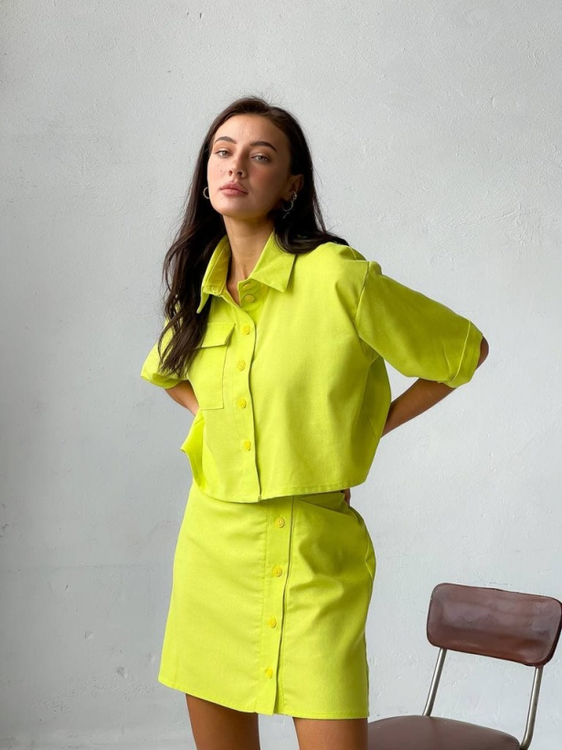 Лимонний костюм кроп-сорочка та міні спідниця