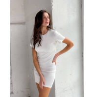 Біла сукня футболка міні з вирізом на спині