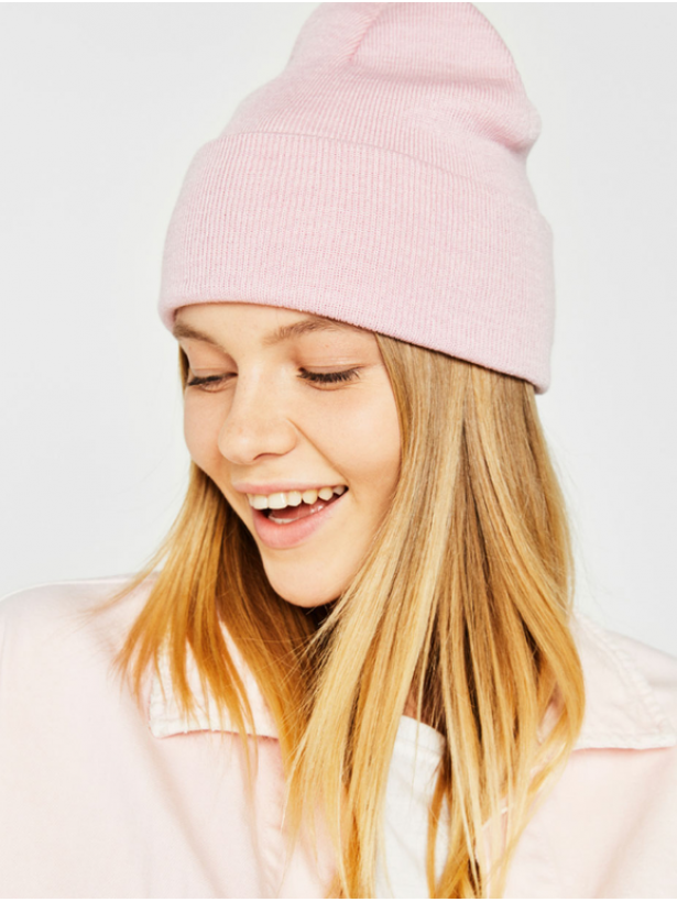 Soft pink beanie hat
