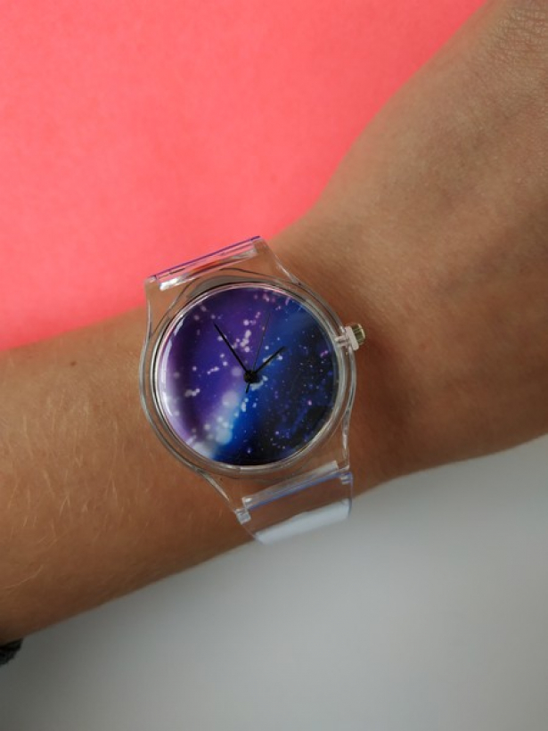 Прозрачные силиконовые часы с принтом космос