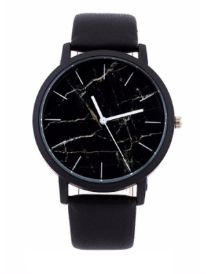 Чорний годинник з мармуровим циферблатом