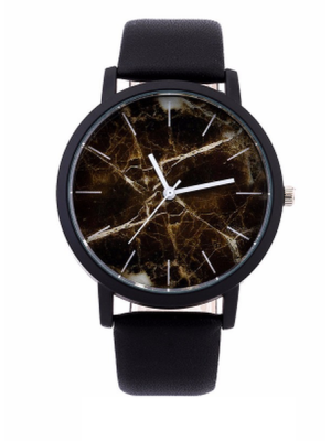 Чорний годинник з коричневим мармуровим циферблатом