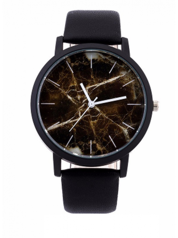 Чорний годинник з коричневим мармуровим циферблатом