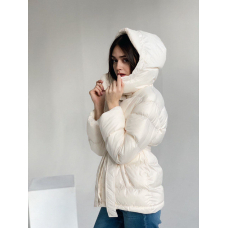 Milk short winter down jacket with a hood