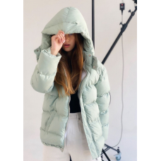 Mint winter short down jacket with a hood