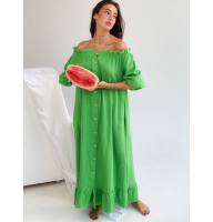 Зеленое длинное льняное платье